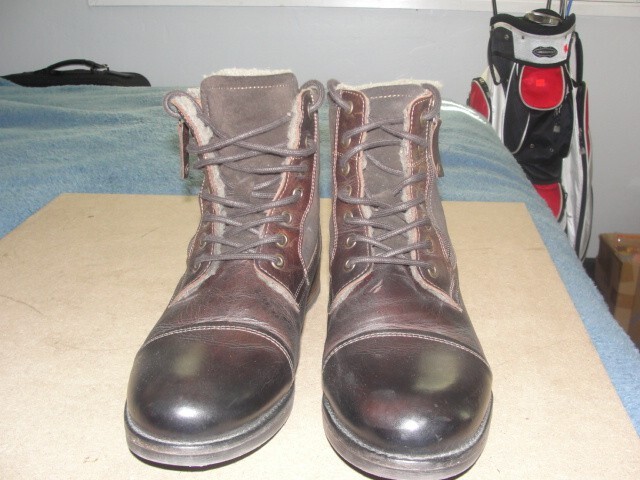Aldo Leather Brown Lace-Up Side Zip Faux Fur Lining Ankle  display picture 2