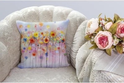 HGOD DESIGNS Flower Pillow Case,Watercolor Poppy Flower Smudging Art Design Cott - Image 1 of 2