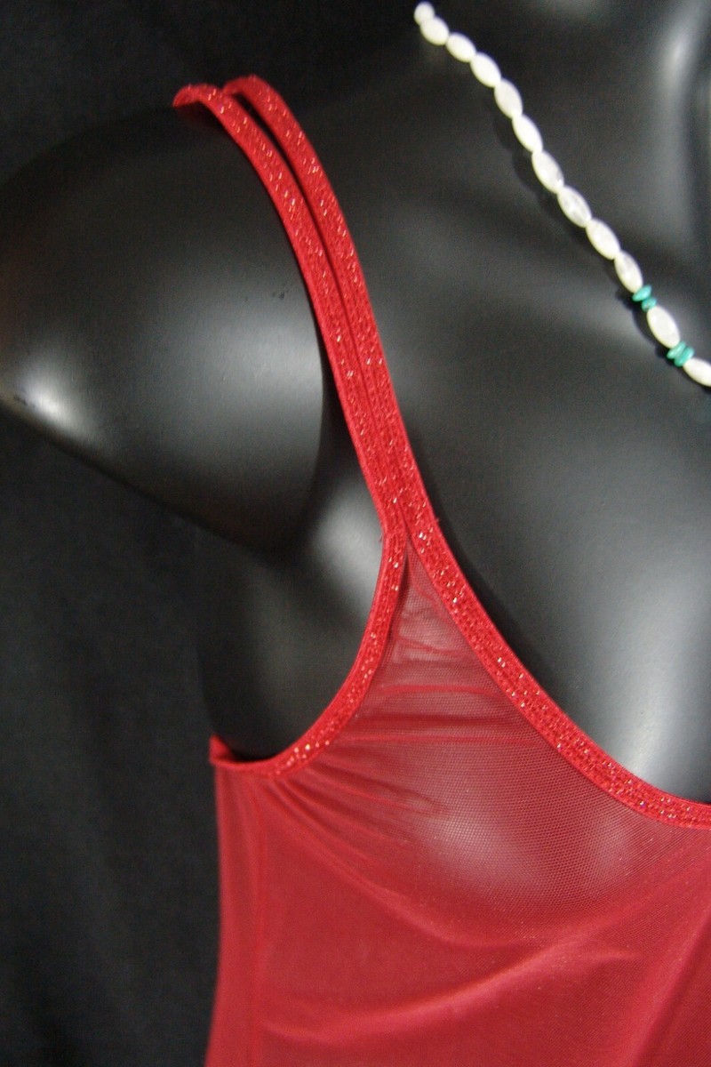 Victoria's Secret Slip Dress M red beaded lace hem open-side medium vtg-04 View 6