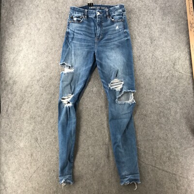 American Eagle Jeans Womens 4 Super Stretch Jegging Cut Off Destructed Tattered
