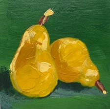 Original painting, Pears Fruite, small mini Abstract painting, impasto, 4x4''