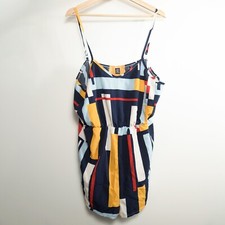 Shein Curve 2XL Yellow/Blue/Red Color Block Spaghetti Strap Chiffon Short Romper