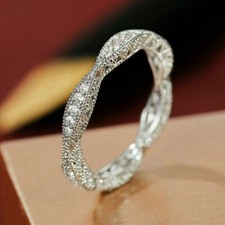 Full Eternity Vintage Halo Band 1/3CT White Round Cut CZ Wedding 925 Silver Ring