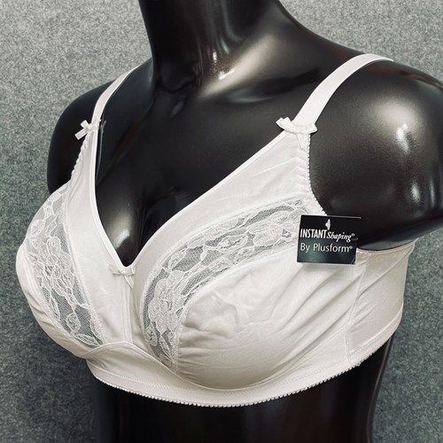 Instant Shaping 44B Retro Bra White Satin Lace Full Coverage Wireless Comfort - Picture 4 of 7