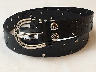 Harley-Davidson Women's Embossed Linked Belt Genuine Leather HDWBT11026-BLK 