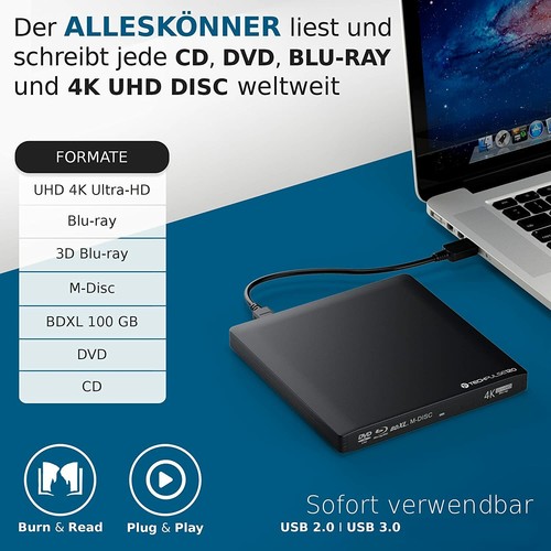 techPulse120 External USB UHD 4k M-Disc BDXL Drive Blu-ray Burner Superdrive - Picture 3 of 7
