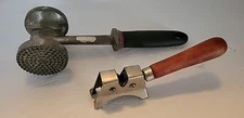 LOT OF 2 VTG EVERSHARP KNIFE SHARPNER RED WOOD HANDLE & NORPRO MEAT TENDERIZER