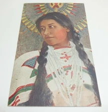 c.1910 NATIVE AMERICAN INDIAN YOUNG WOMAN UNPOSTED UNKNOWN TRIBE BRAIDS BEADS