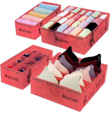 4PCS Foldable Drawer Organizer Divider Closet Storage Box For Underwear Bra Sock