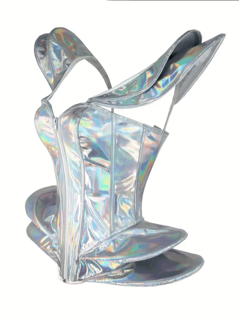 Wicked Silk Silver Holographic Space Festival Rave Corset 