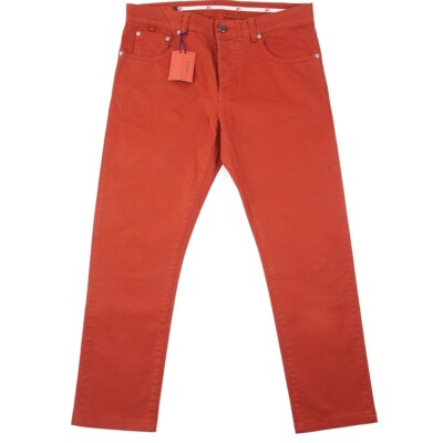Isaia Slim Straight Fit Red-Orange Garment-Dyed Denim Jeans 34x28 (Eu 50)  NWT