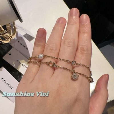 Neu mit Etikett Coach Perlen-Bettelarmband Doppel CBV92 goldfarben Geschenk mit Staubbeutel