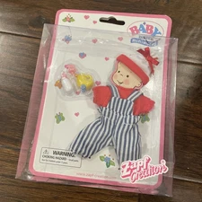 Retired Zapf Creations Baby Born Mini World outfit Striped Overalls Bent Box