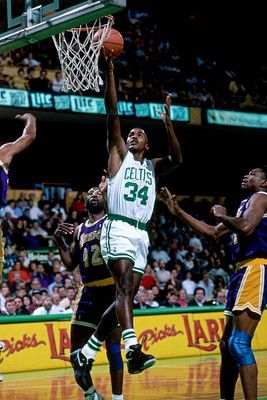 Kevin Gamble Boston Celtics drives to the basket v James Worthy Lo- Old Photo
