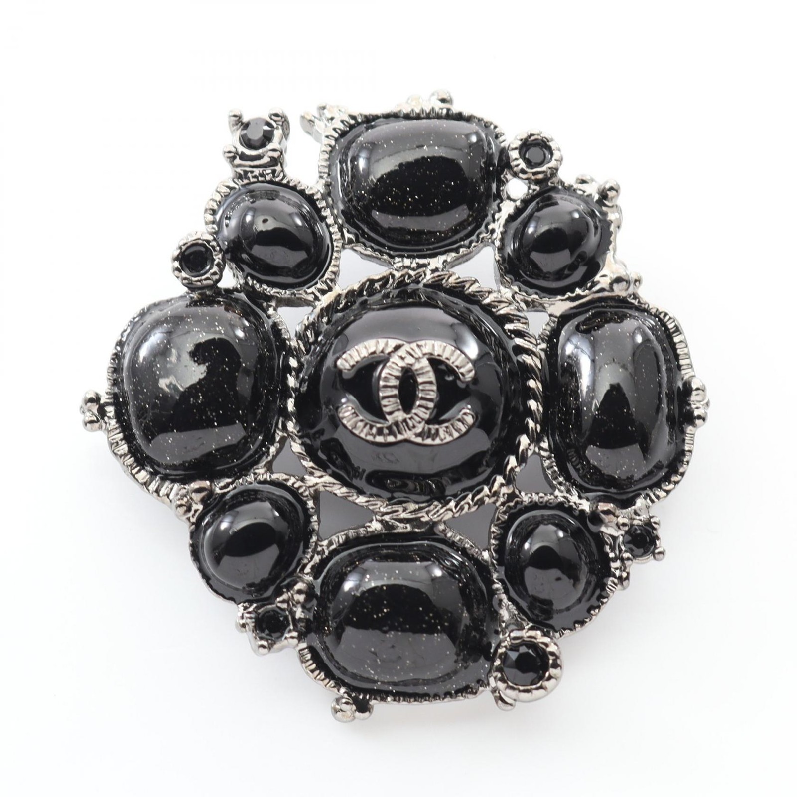 CHANEL COCO Mark Brooch Pin Stainless Steel Black CC Logo Vintage Women's Accessory