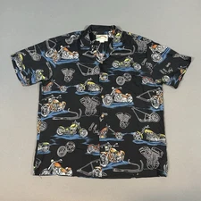 Vintage Paradise Found Hawaiian Shirt Mens Large Black Rayon Motorcycle