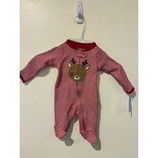 Carters Newborn Reindeer Christmas Pajamas Footie Sleepsuit Red White Stripe