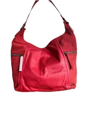 American Leather Co. Large Leather and Suede Hobo Handbag - Erie - Scarlet Red