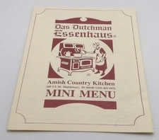 VTG 1980s Das Dutchman Essenhaus Amish Country Kitchen Mini Menu Middlebury IN