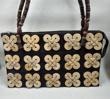 Vintage Handmade Coconut Shell Beaded Purse Handbag Boho Tropical Lined Zipper