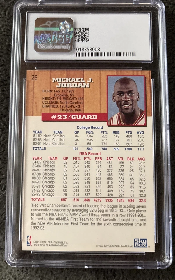 1993-94 NBA Hoops - Michael Jordan #28 CSG 9.5 GEM MINT - Image 2 of 2