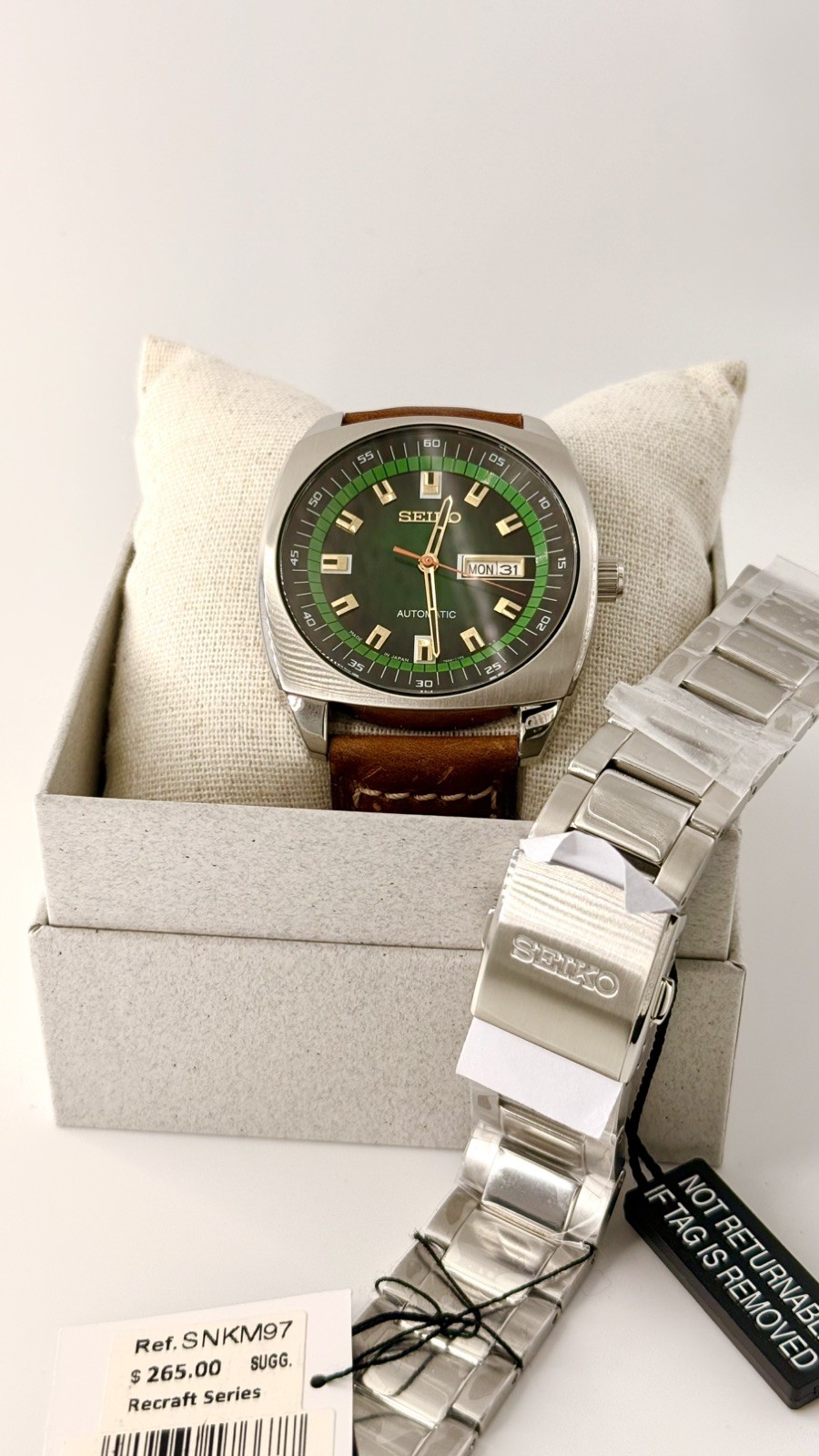 Discontinued Seiko Recraft Automatic Green Dial Stainless Steel SNKM97 (2 Bands)