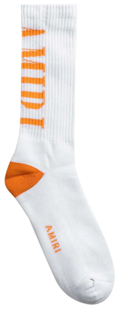 Amiri Orange VERTICLE LOGO Crew Ribbed Socks Size 45-46 ( Size