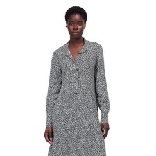Madewell Tie Waist Tiered Mini Dress Black White Floral Long Sleeve S NWT