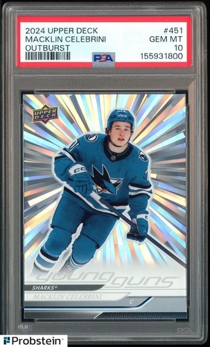 2024-25 Upper Deck Hockey Young Guns Outburst #451 Macklin Celebrini RC PSA 10