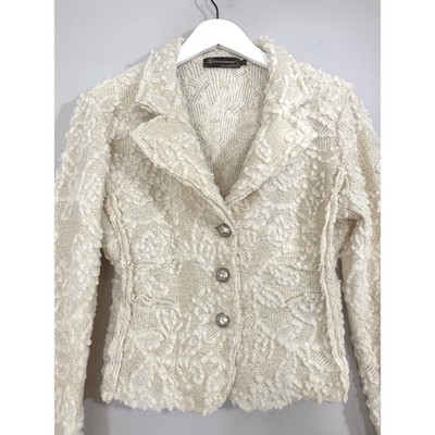 Rinascimento Italy Cream Gold Metallic Wool Blend Knit Blazer Jacket Large