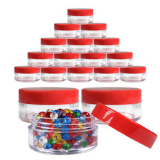 20 Pieces 10G/10ML Round Cosmetic Cream Clear Plastic Sample Pot Jars Red Lids