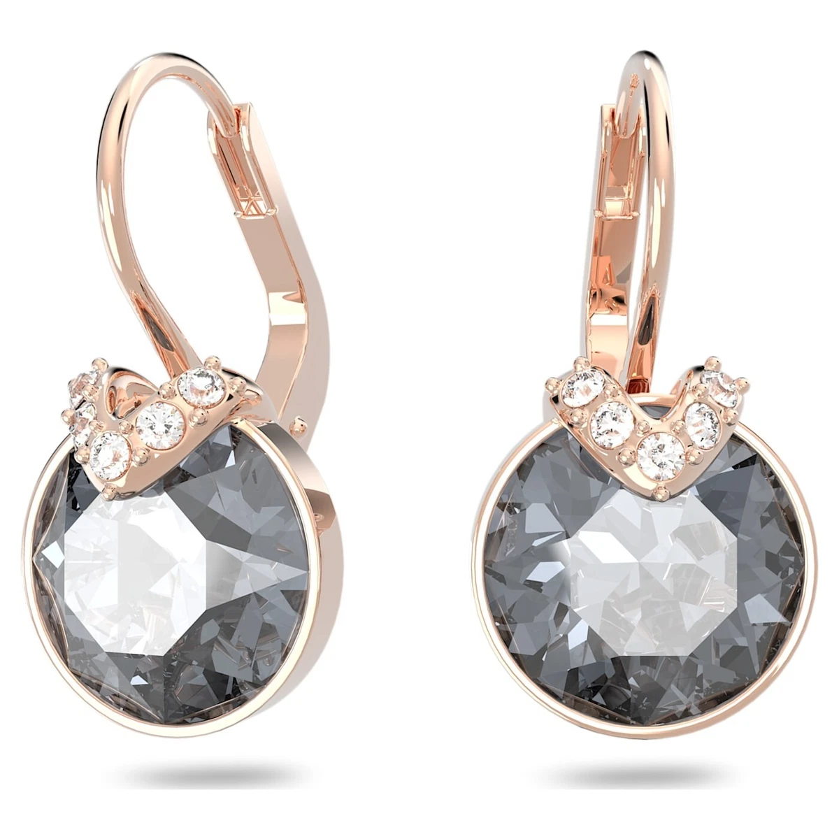 Swarovski Bella V drop earrings Round cut Gray Rose gold tone plated 5299317