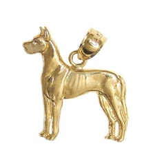 New 14k Yellow Gold Great Dane Dog Pendant
