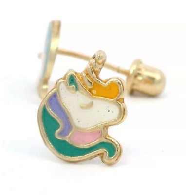 Tioneer Unicorn with CZ 14k Yellow Gold Screw Back Stud Earrings