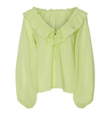 Love Whit Whitney Port Citron Green Ruffle Blouse Size Small MSRP $158