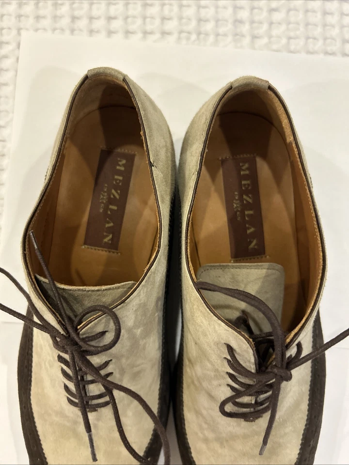 Zapatos MEZLAN Hombres Marrón Taupe Gamuza Cuero Vestido Punta de Ala 8 UK/9 US Marrón Oscuro Foto 3 de 4