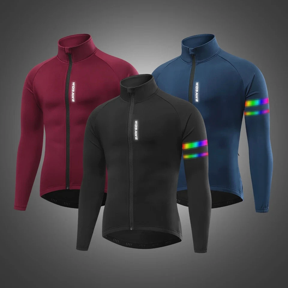 Men'sThermal Winter Cycling Jackets Fleece Lining Long Sleeve Jerseys Windproof - Image 3 of 4