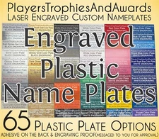 .75 x 2 PLASTIC Engraved name plate custom Trophy Tag Engraving Proof incl PTA