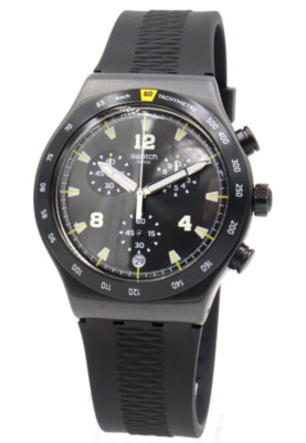 New Swiss Swatch Irony CHRONONERO Rubber Chrono Date Men Watch 44mm YVB405 $210