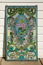 20.5" x 34.5" Tiffany Style stained glass window panel Flowers glass panel