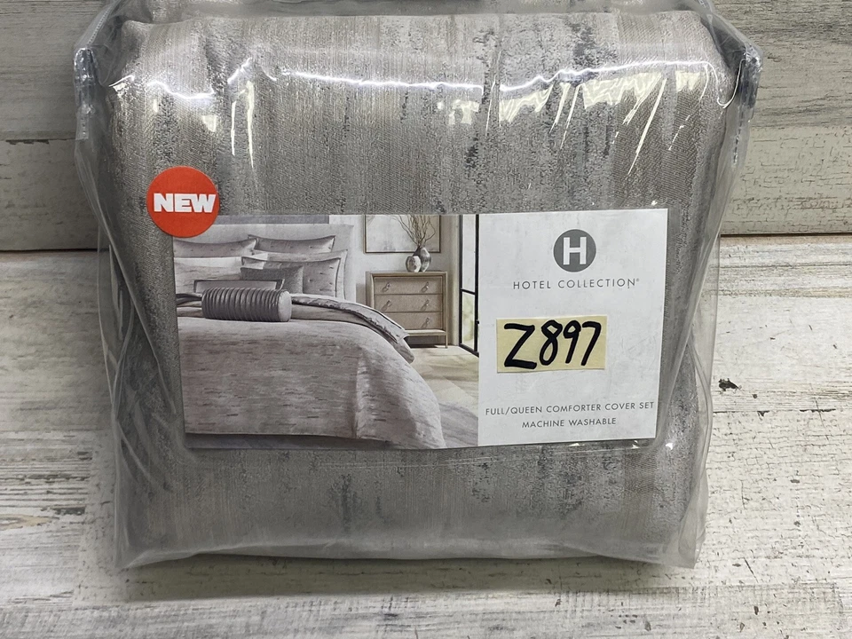 Hotel Collection Impasto Stone Full / Queen Duvet Cover & Sham 3pc Set Gray New - Image 2 of 4