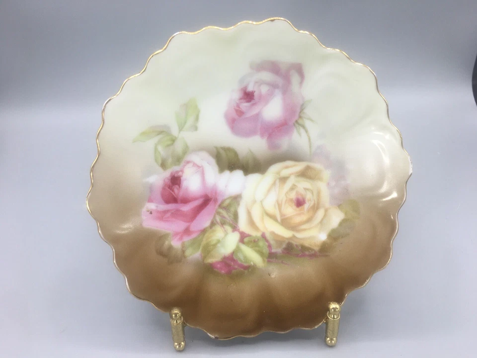 3 Platos Baviera Acabados a Mano Punch Z S & Co Rosas Rosas Marrón Floral Antiguo Foto 4 de 4