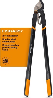 Heavy duty pruning shears, 2 inch cutting capacity, riveted handles