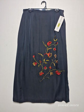 Vintage Josephine Chaus Maxi Skirt Women's 14 Black Floral Silk Lined Side Slit
