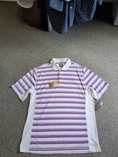 NEW NWT MENS GREG NORMAN PLAY DRY PURPLE/WHITE STRIPED POLO GOLF SHIRT SIZE XL