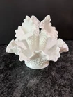 Vintage Fenton White Hobnail Glass 3-Horn Epergne 6 1/2" tall