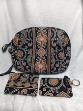 Vera Bradley Café Latte set ritirato borsa trucco portafoglio portamonete lotto 3 pezzi