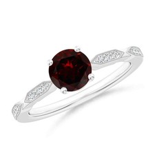 5MM Round Garnet Solitaire Wedding Ring with Side Accents 925 Sterling Silver