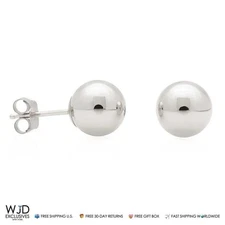 14K White Gold 6mm Ball Push Back Stud Earrings