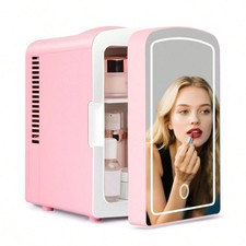 4L Mini Fridge Makeup Skincare Cooler with LED Mirror Ice Blue